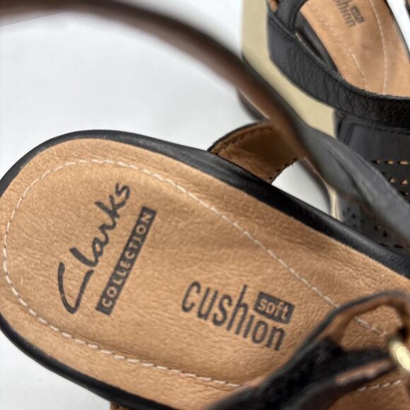 Clarks Collection Soft Cushion Espadrille Wedge Sandal Black Laser Cut US 9M - Picture 5 of 10